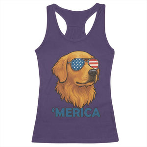 Patriotic Dog 'Merica Racerback Tank Top Golden Retriever Sunglasses Funny 4th Of July TS02 Purple Print Your Wear