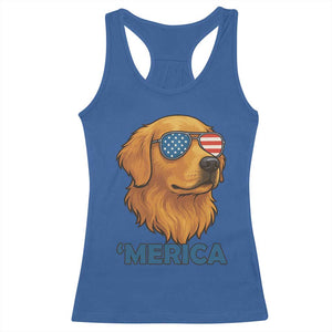 Patriotic Dog 'Merica Racerback Tank Top Golden Retriever Sunglasses Funny 4th Of July TS02 Royal Blue Print Your Wear
