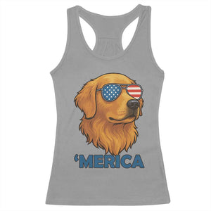 Patriotic Dog 'Merica Racerback Tank Top Golden Retriever Sunglasses Funny 4th Of July TS02 Sport Gray Print Your Wear