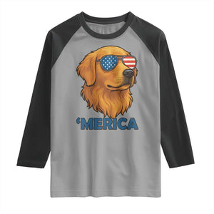 Patriotic Dog 'Merica Raglan Shirt Golden Retriever Sunglasses Funny 4th Of July TS02 Sport Gray Black Print Your Wear