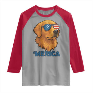 Patriotic Dog 'Merica Raglan Shirt Golden Retriever Sunglasses Funny 4th Of July TS02 Sport Gray Red Print Your Wear