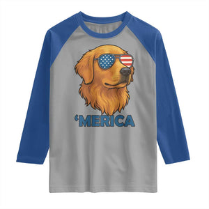 Patriotic Dog 'Merica Raglan Shirt Golden Retriever Sunglasses Funny 4th Of July TS02 Sport Gray Royal Print Your Wear