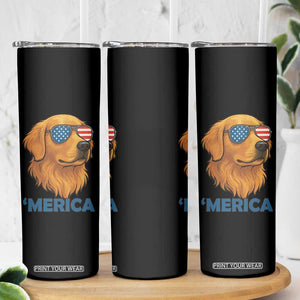 Patriotic Dog 'Merica Skinny Tumbler Golden Retriever Sunglasses Funny 4th Of July TS02 Print Your Wear