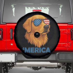 Patriotic Dog 'Merica Spare Tire Cover Golden Retriever Sunglasses Funny 4th Of July TS02 Black Print Your Wear