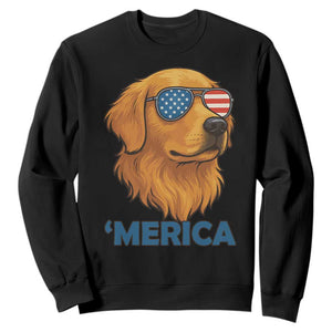 Patriotic Dog 'Merica Sweatshirt Golden Retriever Sunglasses Funny 4th Of July TS02 Black Print Your Wear
