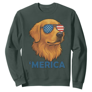 Patriotic Dog 'Merica Sweatshirt Golden Retriever Sunglasses Funny 4th Of July TS02 Dark Forest Green Print Your Wear