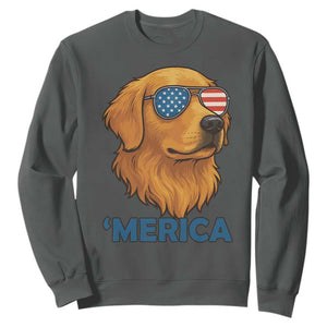 Patriotic Dog 'Merica Sweatshirt Golden Retriever Sunglasses Funny 4th Of July TS02 Dark Heather Print Your Wear