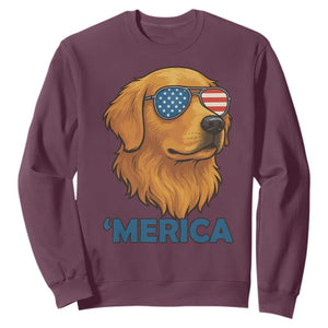 Patriotic Dog 'Merica Sweatshirt Golden Retriever Sunglasses Funny 4th Of July TS02 Maroon Print Your Wear
