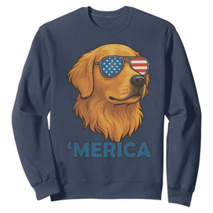 Patriotic Dog 'Merica Sweatshirt Golden Retriever Sunglasses Funny 4th Of July TS02 Navy Print Your Wear
