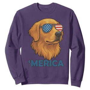 Patriotic Dog 'Merica Sweatshirt Golden Retriever Sunglasses Funny 4th Of July TS02 Purple Print Your Wear