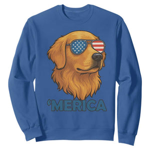 Patriotic Dog 'Merica Sweatshirt Golden Retriever Sunglasses Funny 4th Of July TS02 Royal Blue Print Your Wear