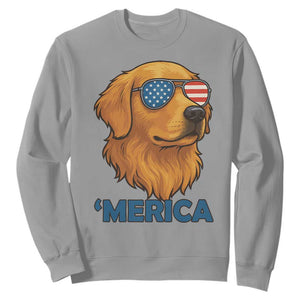Patriotic Dog 'Merica Sweatshirt Golden Retriever Sunglasses Funny 4th Of July TS02 Sport Gray Print Your Wear