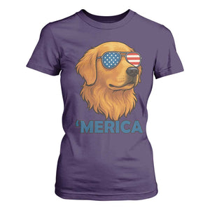 Patriotic Dog 'Merica T Shirt For Women Golden Retriever Sunglasses Funny 4th Of July TS02 Purple Print Your Wear