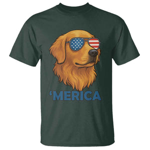 Patriotic Dog 'Merica T Shirt Golden Retriever Sunglasses Funny 4th Of July TS02 Dark Forest Green Print Your Wear