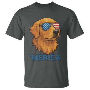 Patriotic Dog 'Merica T Shirt Golden Retriever Sunglasses Funny 4th Of July TS02 Dark Heather Print Your Wear