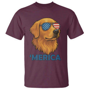 Patriotic Dog 'Merica T Shirt Golden Retriever Sunglasses Funny 4th Of July TS02 Maroon Print Your Wear
