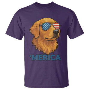 Patriotic Dog 'Merica T Shirt Golden Retriever Sunglasses Funny 4th Of July TS02 Purple Print Your Wear