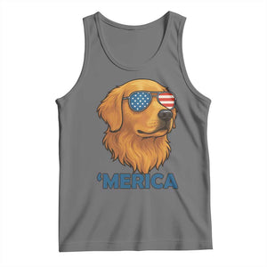 Patriotic Dog 'Merica Tank Top Golden Retriever Sunglasses Funny 4th Of July TS02 Black Heather Print Your Wear