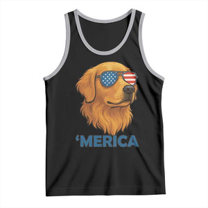 Patriotic Dog 'Merica Tank Top Golden Retriever Sunglasses Funny 4th Of July TS02 Black Athletic Heather Print Your Wear