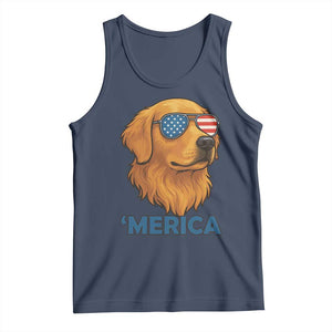 Patriotic Dog 'Merica Tank Top Golden Retriever Sunglasses Funny 4th Of July TS02 Navy Print Your Wear
