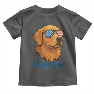 Patriotic Dog 'Merica Toddler T Shirt Golden Retriever Sunglasses Funny 4th Of July TS02 Dark Heather Print Your Wear