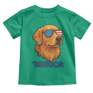 Patriotic Dog 'Merica Toddler T Shirt Golden Retriever Sunglasses Funny 4th Of July TS02 Irish Green Print Your Wear