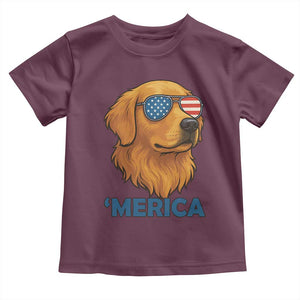 Patriotic Dog 'Merica Toddler T Shirt Golden Retriever Sunglasses Funny 4th Of July TS02 Maroon Print Your Wear