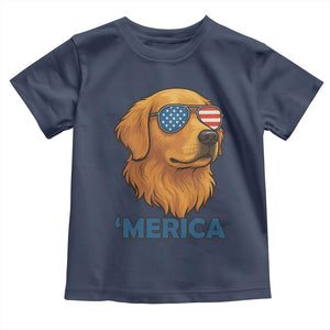 Patriotic Dog 'Merica Toddler T Shirt Golden Retriever Sunglasses Funny 4th Of July TS02 Navy Print Your Wear