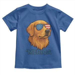 Patriotic Dog 'Merica Toddler T Shirt Golden Retriever Sunglasses Funny 4th Of July TS02 Royal Blue Print Your Wear
