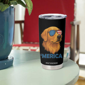 Patriotic Dog 'Merica Tumbler Cup Golden Retriever Sunglasses Funny 4th Of July TS02 Print Your Wear