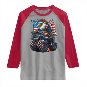 Patriotic Eagle Driving Monster Truck Raglan Shirt 4th of July USA Flag Freedom TS02 Sport Gray Red Print Your Wear
