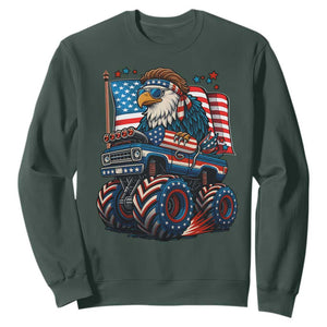 Patriotic Eagle Driving Monster Truck Sweatshirt 4th of July USA Flag Freedom TS02 Dark Forest Green Print Your Wear
