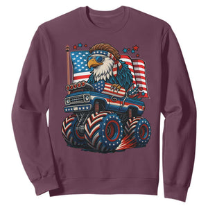 Patriotic Eagle Driving Monster Truck Sweatshirt 4th of July USA Flag Freedom TS02 Maroon Print Your Wear