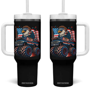 Patriotic Eagle Driving Monster Truck Tumbler With Handle 4th of July USA Flag Freedom TS02 One Size: 40 oz Black Print Your Wear