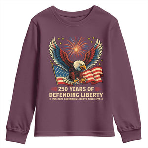Patriotic Eagle US Army 250th Anniversary Youth Sweatshirt 250 Years of Defending Liberty 1775 2025 TS02 Maroon Print Your Wear