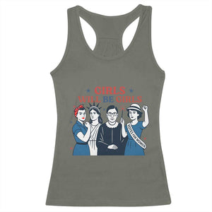 Patriotic Feminist Empowerment Racerback Tank Top Girl Will Be Girls Womens Rights 4th of July TS02 Military Green Print Your Wear