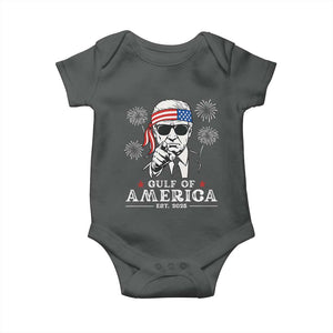 Patriotic Gulf Of USA Est 2025 Baby Onesie Funny Trump Happy 4th Of July TS02 Dark Heather Print Your Wear