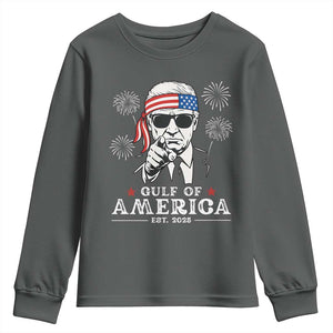 Patriotic Gulf Of USA Est 2025 Youth Sweatshirt Funny Trump Happy 4th Of July TS02 Dark Heather Print Your Wear