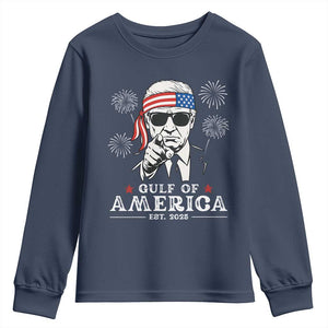 Patriotic Gulf Of USA Est 2025 Youth Sweatshirt Funny Trump Happy 4th Of July TS02 Navy Print Your Wear