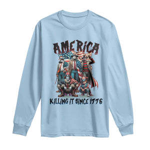 Patriotic Horror Mashup Long Sleeve Shirt America Killing It Since 1776 TS02 Light Blue Print Your Wear