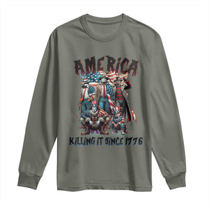 Patriotic Horror Mashup Long Sleeve Shirt America Killing It Since 1776 TS02 Military Green Print Your Wear