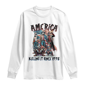 Patriotic Horror Mashup Long Sleeve Shirt America Killing It Since 1776 TS02 White Print Your Wear