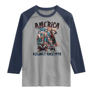 Patriotic Horror Mashup Raglan Shirt America Killing It Since 1776 TS02 Sport Gray Navy Print Your Wear