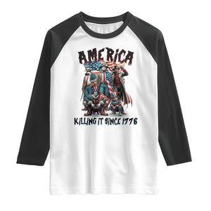Patriotic Horror Mashup Raglan Shirt America Killing It Since 1776 TS02 White Black Print Your Wear