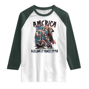 Patriotic Horror Mashup Raglan Shirt America Killing It Since 1776 TS02 White Dark Forest Green Print Your Wear