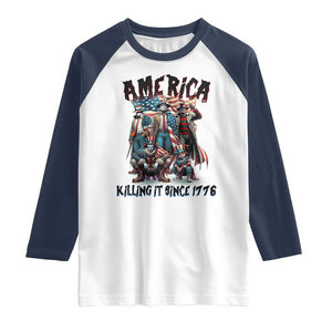 Patriotic Horror Mashup Raglan Shirt America Killing It Since 1776 TS02 White Navy Print Your Wear
