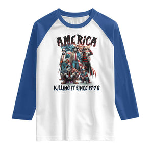 Patriotic Horror Mashup Raglan Shirt America Killing It Since 1776 TS02 White Royal Print Your Wear