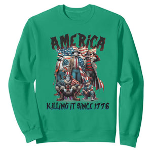 Patriotic Horror Mashup Sweatshirt America Killing It Since 1776 TS02 Irish Green Print Your Wear