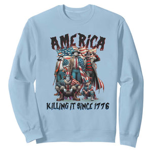 Patriotic Horror Mashup Sweatshirt America Killing It Since 1776 TS02 Light Blue Print Your Wear