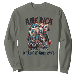 Patriotic Horror Mashup Sweatshirt America Killing It Since 1776 TS02 Military Green Print Your Wear